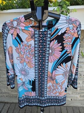 Peck & Peck Floral Contrast-Trim Women's Top
